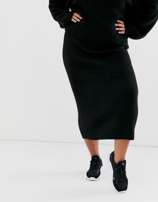 ASOS DESIGN Curve chunky ribbed midi skirt in