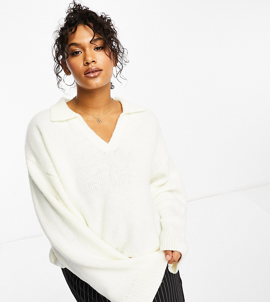 Asos Curve Asos Design Curve Chunky Sweater With Open Collar In Cream-white