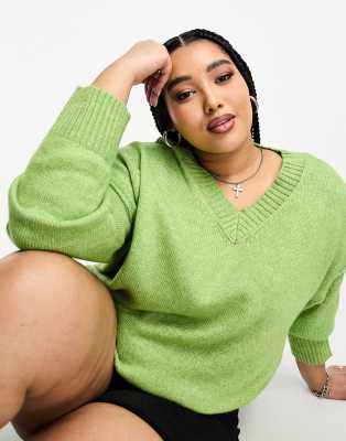 ASOS DESIGN Curve chunky v neck sweater in green