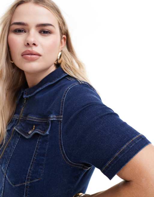 ASOS DESIGN Curve – Ciemnoniebieski kombinezon ze stretchem w stylu lat 70., 3 z 4