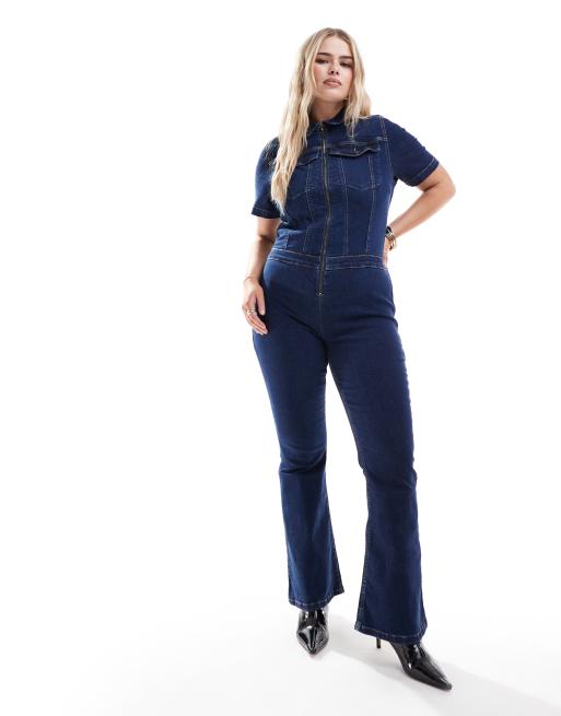 ASOS DESIGN Curve – Ciemnoniebieski kombinezon ze stretchem w stylu lat 70., 4 z 4