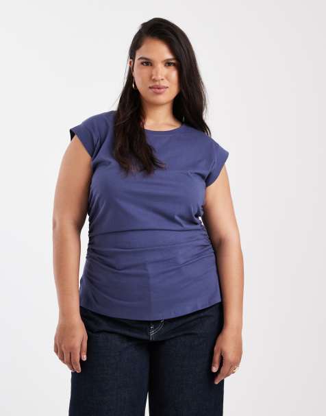 ASOS DESIGN Curve – Ciemnoniebieski top bez rękawów z gorsetową talią i podkreślonymi ramionami - view 1