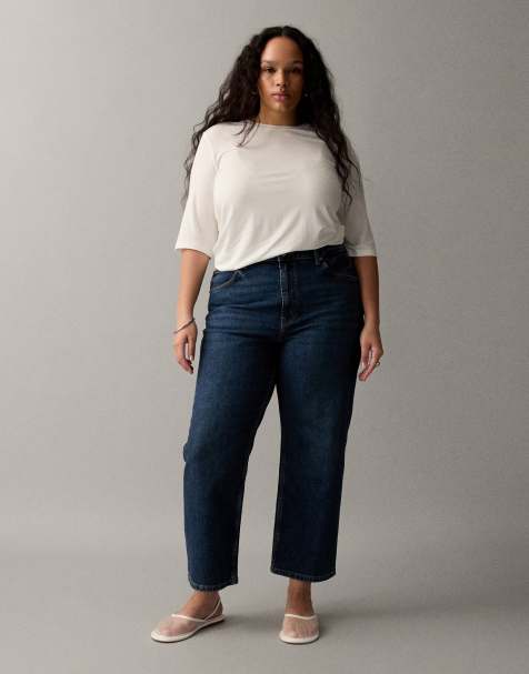 ASOS DESIGN Curve ankle grazer comfort stretch straight leg jeans in dark wash 