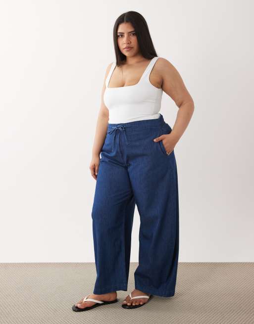 ASOS DESIGN Curve – Ciemnoniebieskie lekkie spodnie wciągane barrel, 2 z 5