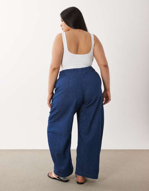 ASOS DESIGN Curve – Ciemnoniebieskie lekkie spodnie wciągane barrel, 3 z 5