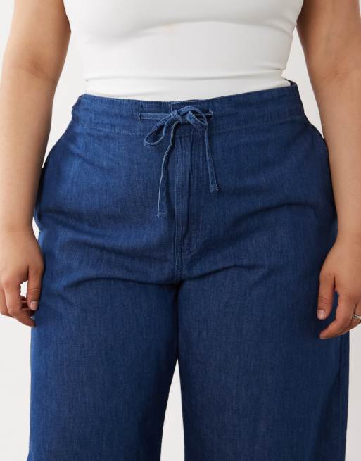 ASOS DESIGN Curve – Ciemnoniebieskie lekkie spodnie wciągane barrel, 5 z 5