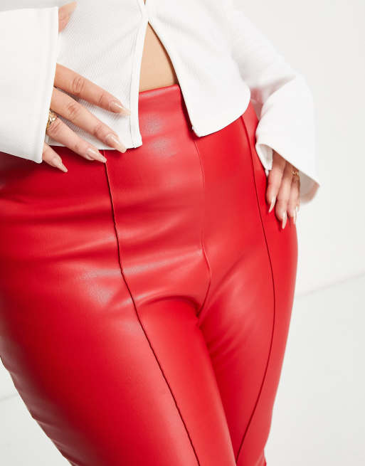 Faux Leather Pants Women Autumn Winter Leggings Push Up Tights Red