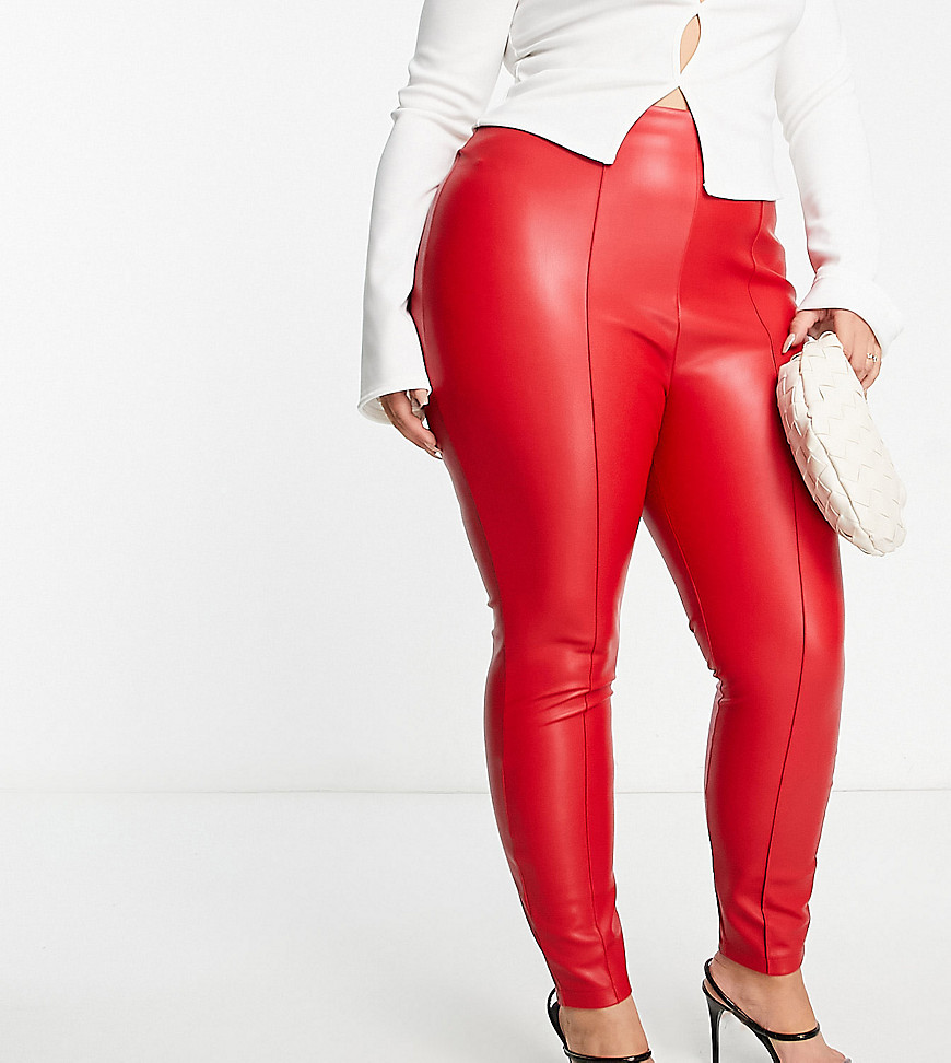 ASOS DESIGN Curve cigarette faux leather trouser in red