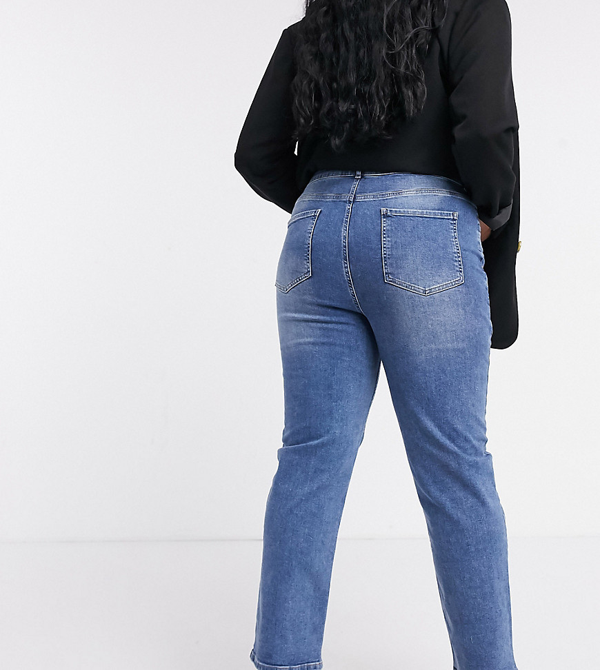 ASOS DESIGN Curve - Cigarette-jeans met hoge taille in blauwe wassing