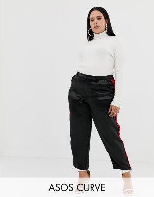 ASOS DESIGN Curve cigarette trousers in luxe satin-Black