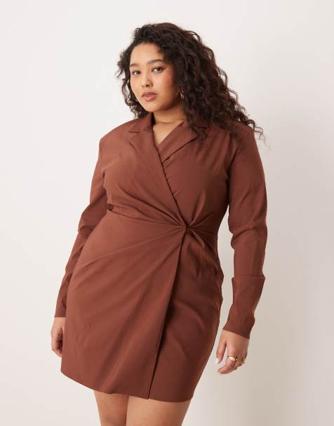 ASOS DESIGN Curve cinched blazer mini dress in chocolate