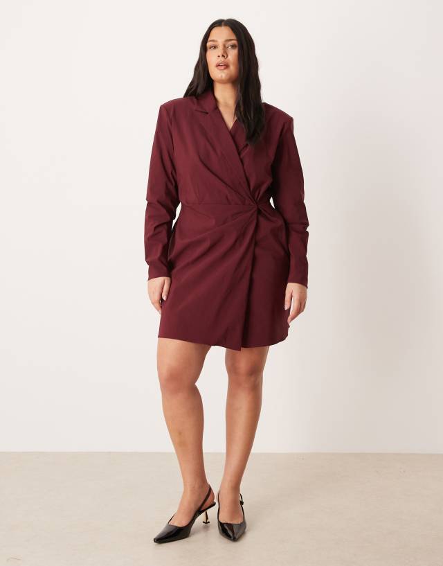 ASOS DESIGN Curve cinched blazer mini dress in deep burgundy