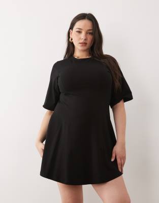 Asos Curve Asos Design Curve Cinched Seam Detail Mini Dress In Black