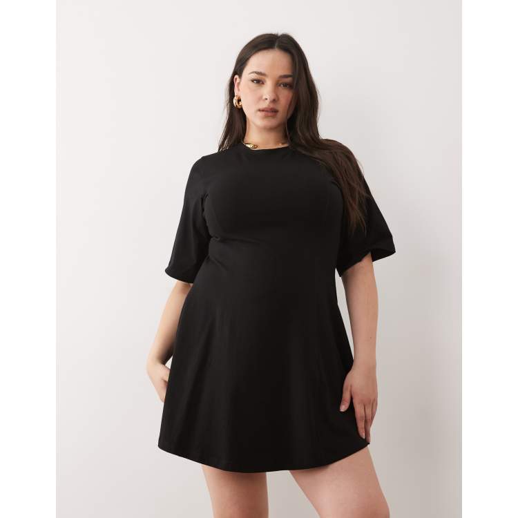 asos curve black dress ASOS Curve - Supersoft Wide Sleeve Mini Dress - Women - Polyester/Cotton - 12 US
