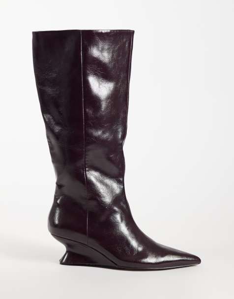 ASOS DESIGN Curve Cinder bottes montantes à enfiler à talon compensé couleur bordeaux - view 1
