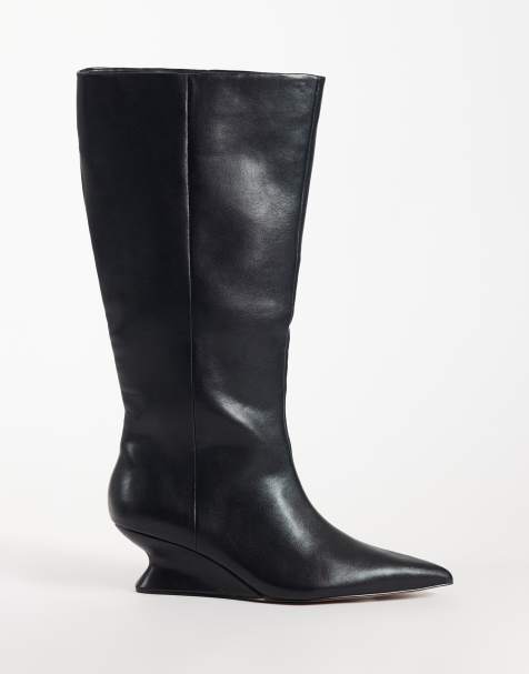 ASOS DESIGN Curve Cinder kilklackade instegsstövlar, knähöga, i svart - view 1