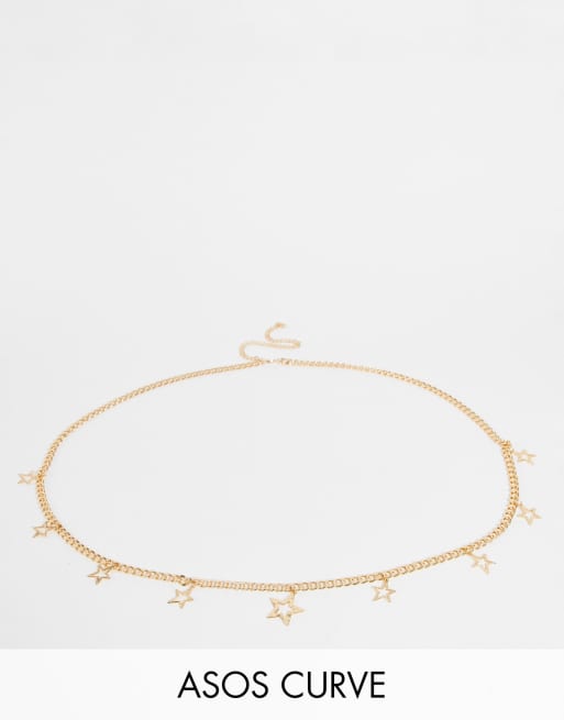 ASOS DESIGN Curve - Cintura a catena color oro con ciondoli a stella