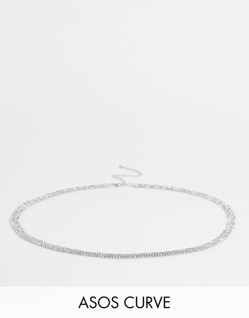ASOS DESIGN Curve - Cintura a catenina skinny color argento con strass