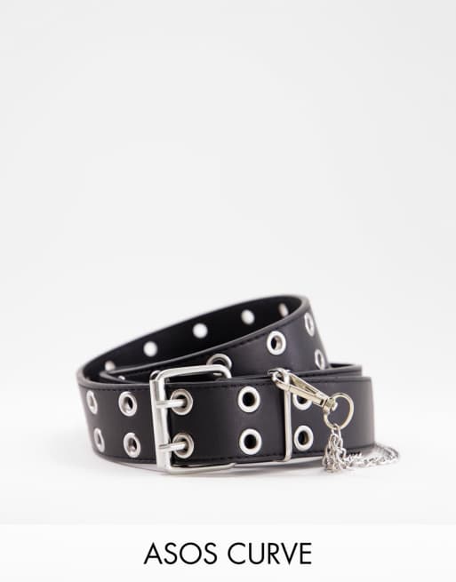 ASOS DESIGN Curve - Cintura da jeans larga nera con occhielli e dettaglio con catena