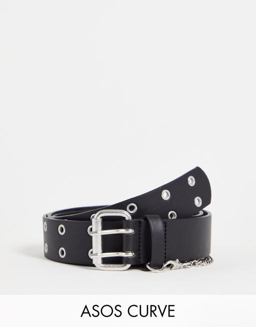 ASOS DESIGN Curve - Cintura da jeans larga nera con occhielli e dettaglio con catena