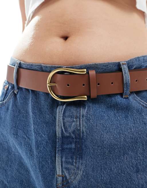 ASOS DESIGN Curve - Cintura da jeans per vita e fianchi color cuoio con fibbia a mezzaluna 