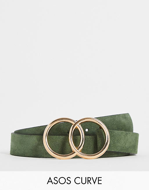ASOS DESIGN Curve - Cintura da portare in vita o sui fianchi in camoscio verde con fibbia a doppio cerchio
