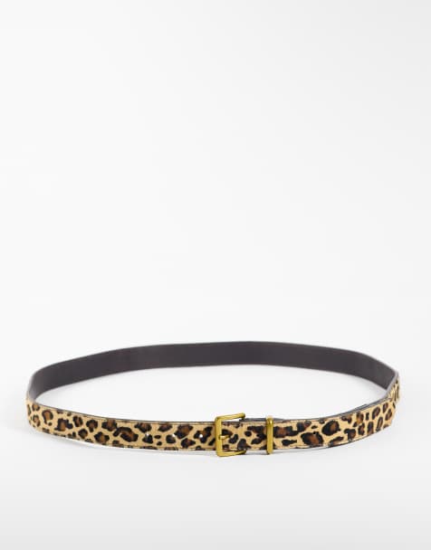 ASOS DESIGN Curve cintura in pelle con pelo e fibbia quadrata con stampa leopardata - view 1