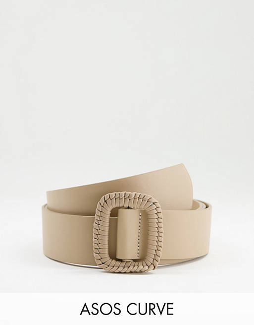ASOS DESIGN Curve - Cintura per fianchi e vita con fibbia rivestita beige