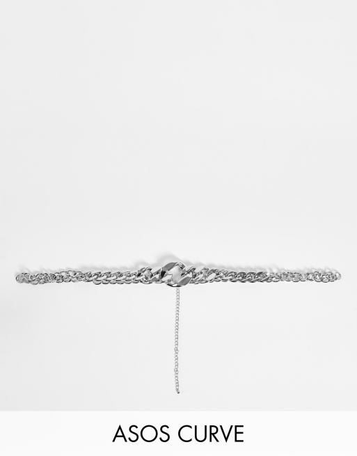 ASOS DESIGN Curve - Cintura per vita e fianchi a catenina con parte frontale spessa color argento
