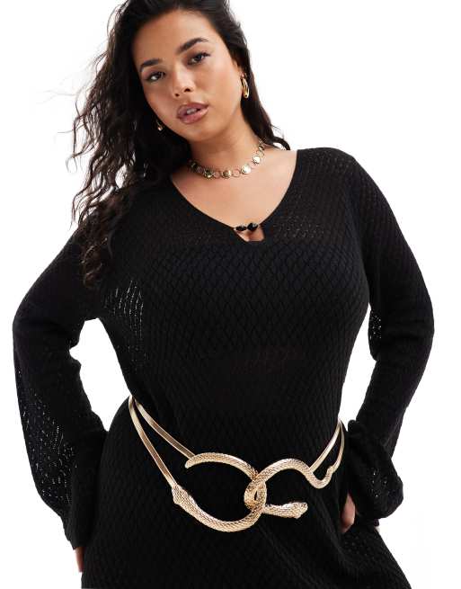 ASOS DESIGN Curve - Cintura per vita e fianchi color oro a serpente elasticizzata 