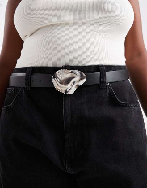 ASOS DESIGN Curve - Cintura per vita e fianchi nera con fibbia martellata - view 1