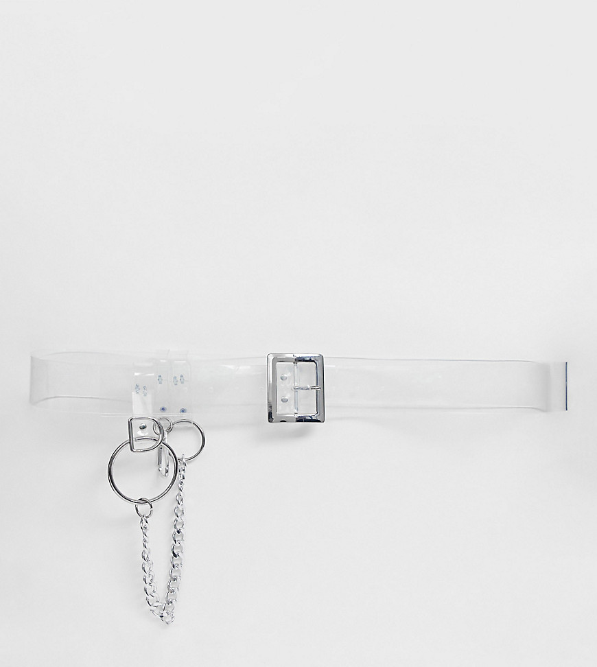 ASOS DESIGN Curve - Cintura trasparente con catena e anello-Azzera