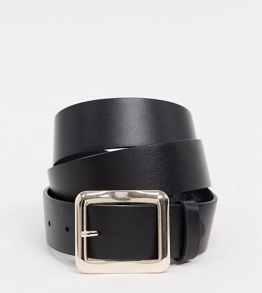 ASOS DESIGN Curve - Cintura vita e fianchi per jeans nera con fibbia squadrata oro-Nero