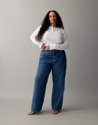 ASOS DESIGN Curve - Circular Design Collection - Dad-Jeans in reinem Blau mit weitem Bein-Marineblau