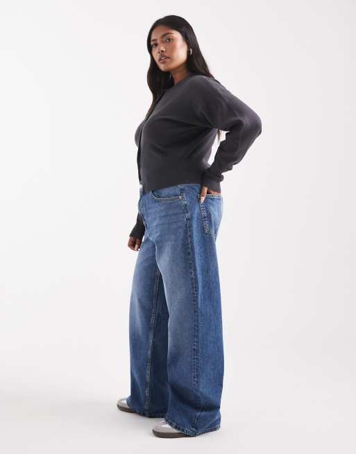 ASOS DESIGN Curve - Circular Design Collection - Dad jeans met wijde pijpen in middenblauw, 2 van 5
