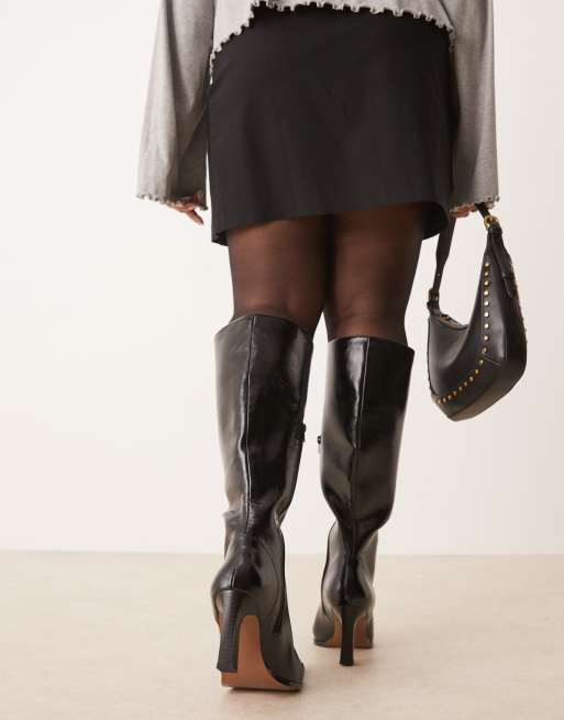 ASOS DESIGN Curve Clara chisel toe knee boots in black