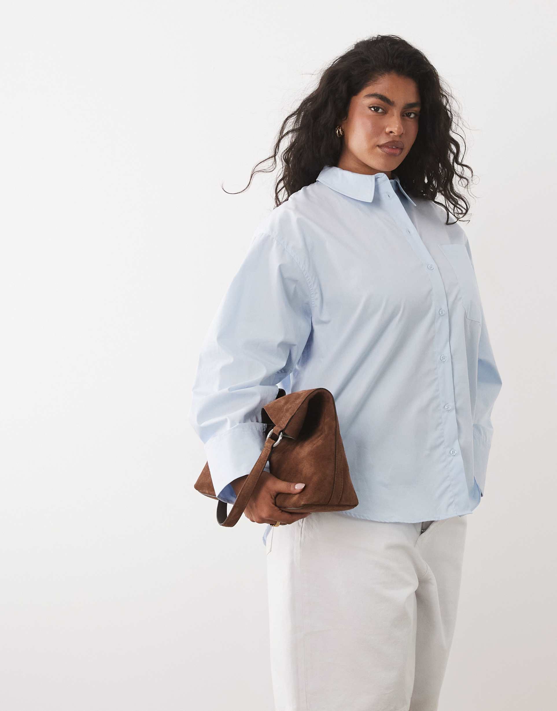 asos design curve classic cotton shirt in blue