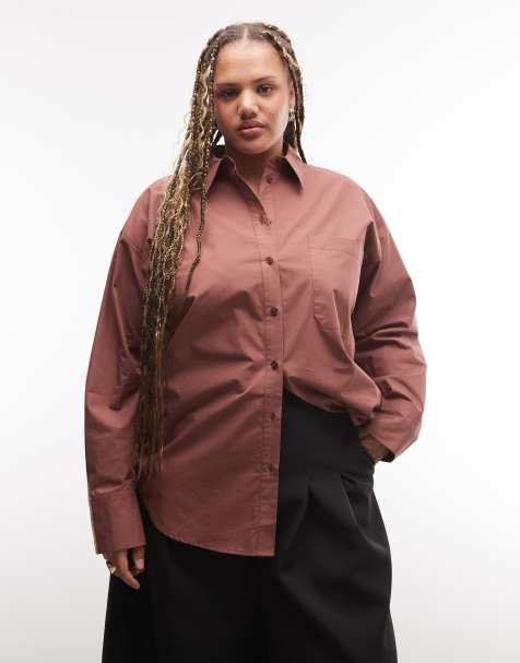 ASOS DESIGN Curve classic cotton shirt in chocolate - view 1