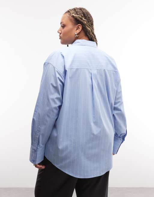 ASOS DESIGN Curve classic cotton shirt in blue stripe, 2 of 4
