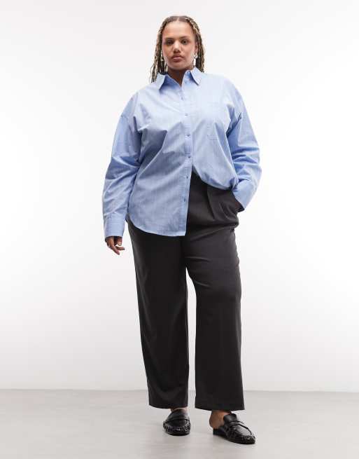 ASOS DESIGN Curve classic cotton shirt&nbsp;in blue stripe, 3 of 4