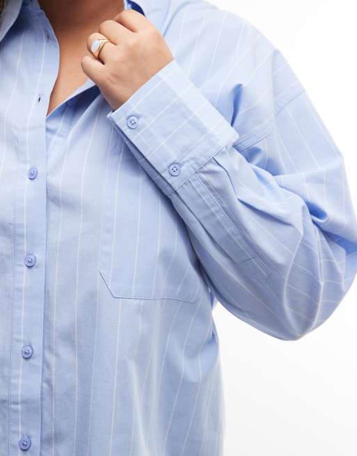 ASOS DESIGN Curve classic cotton shirt&nbsp;in blue stripe, 4 of 4