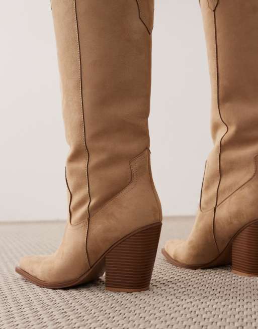 ASOS DESIGN Curve - Claudette - Stivali al ginocchio stile western in camoscio color sabbia, 4 di 4