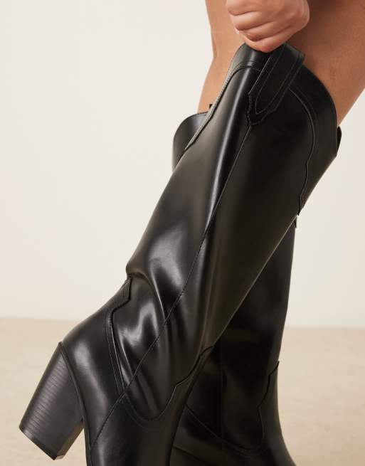 ASOS DESIGN Curve Claudette western knee boots in black, 2 of 4