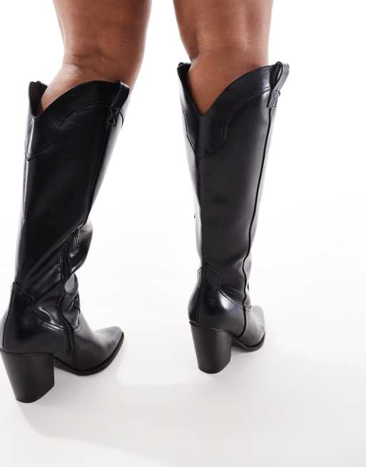 ASOS DESIGN Curve Claudia Stivali al ginocchio stile western neri ASOS