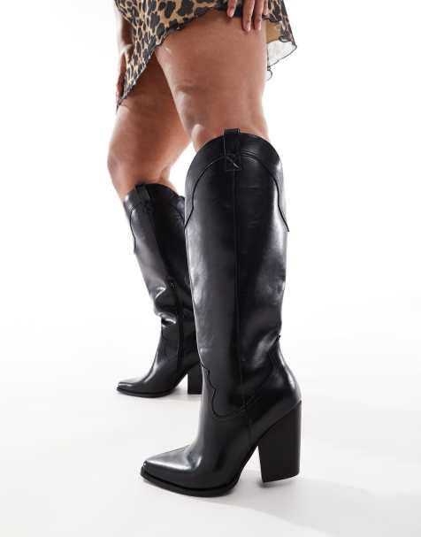 ASOS DESIGN Curve Claudia western knee boots in black - view 1