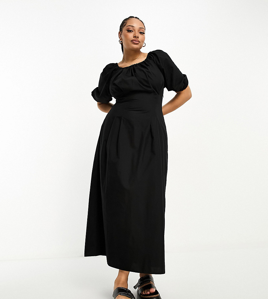 Asos Curve Asos Design Curve Clean Cotton Corset Waist Off Shoulder Maxi Dress In Black