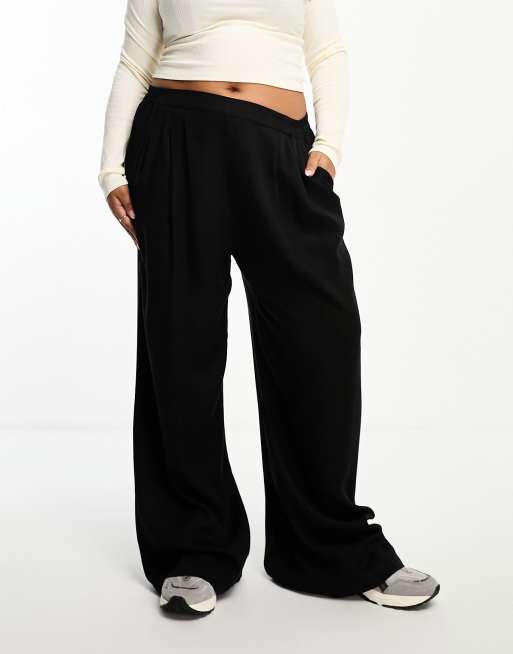 ASOS DESIGN Curve clean front wide leg trousers in black , 4 of 4