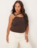 [ASOS Curve] ASOS DESIGN Curve clean hardware detail cut out bodysuit in chocolate-Brown XL Chocolate