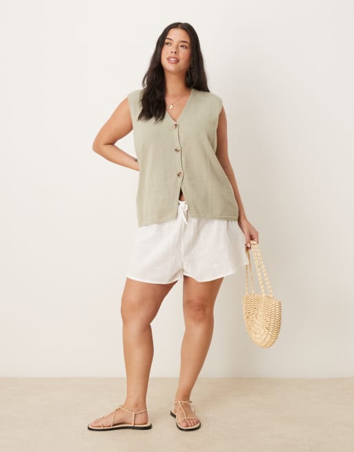 ASOS DESIGN Curve clean knit relaxed fit vest in khaki green, 4 of 4