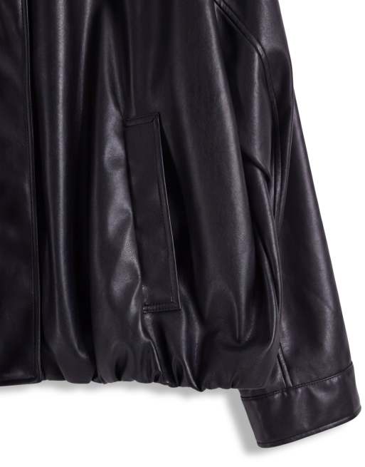 ASOS DESIGN Curve clean leather look funnel bomber jacket in black, 8 of 8